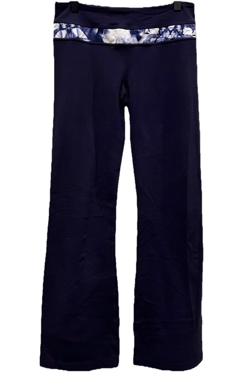 Lululemon Groove Pant Navy Blue Wide Leg Tie Dye Waistband Yoga Pants Size 6